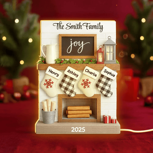 2025 Large Family Fireplace Mantle Tree Home Stocking Stuffer Christmas Gift Personalized LED Light Box - Pawesome House