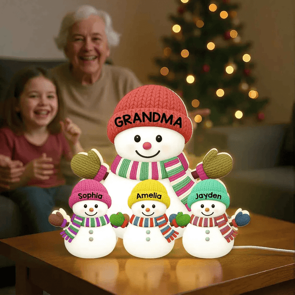3D Effect Heartwarming Christmas Grandma Grandkids Snowman Together - Personalized Light Box - Gift For Grandmas - Pawesome House