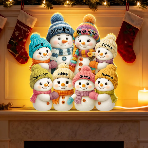 3D Effect Snowman Grandma Grandpa and Grandkids Personalized Light Box - Christmas Gift for Family, Grandma, Grandpa - Pawesome House