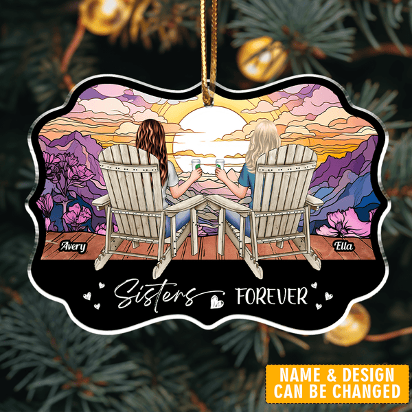 Besties Forever Sitting At Beach - Personalized Acrylic Ornament - Pawesome House