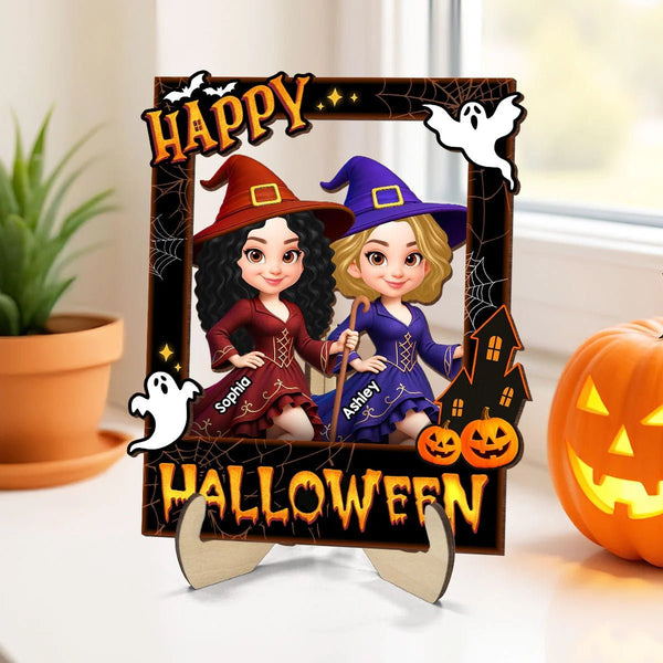 Besties Sisters Witch Photo Booth Frame Personalized 2-Layer Wooden Plaque - Pawesome House