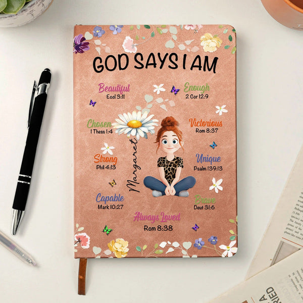 Birth Flower God Says I Am - Personalized Leather Journal - Pawesome House