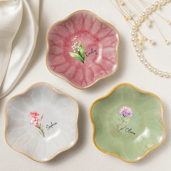 Birth Month Flower Gift For Her - Personalized Jewelry Dish - Pawesome House