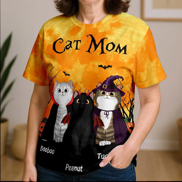 Cat Mom Halloween Moon Light Bat Tree Personalized Shirt, Purrfect Costume for Cat Lover - Pawesome House