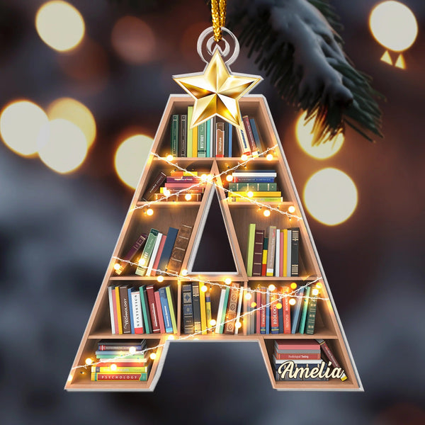 Christmas Booklovers Ornaments Custom Letter Name - Personalized Acrylic Ornament - Pawesome House