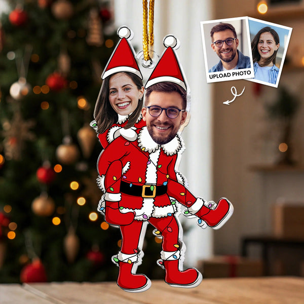 Couple Funny Elf - Personalized Acrylic Photo Ornament - Pawesome House