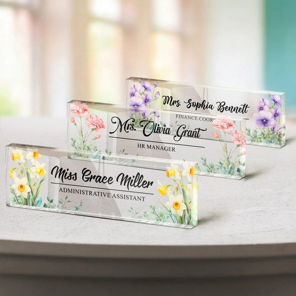 Custom Birth Flower & Name For Coworkers, Teacher Thank You Gifts - Personalized Name Plate - Pawesome House
