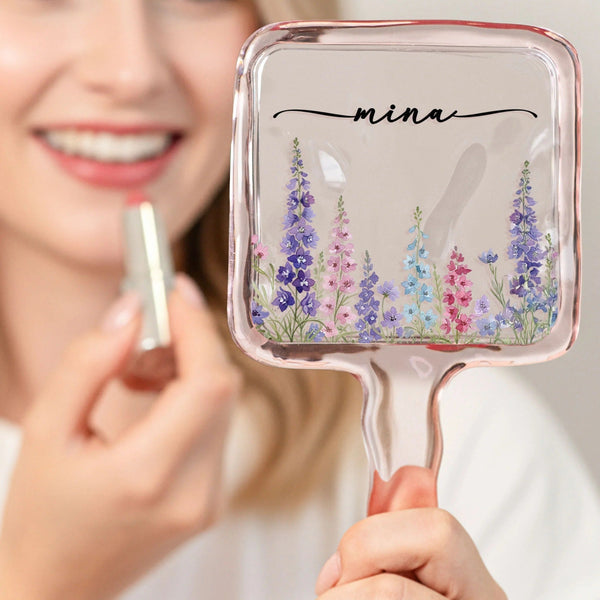 Custom Birth Flower & Name For Her, Wife, Daughter, Sister - Personalized Handheld Mirror - Pawesome House