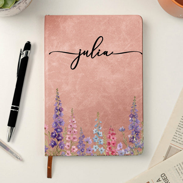 Custom Birth Flower & Name For Her, Wife, Daughter, Sister - Personalized Leather Journal - Pawesome House