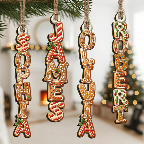 Custom Gingerbread Letter With Name For Family, Kids - Personalized Family Wood Ornament, Christmas Stocking Tag, Name Ornament - Pawesome House
