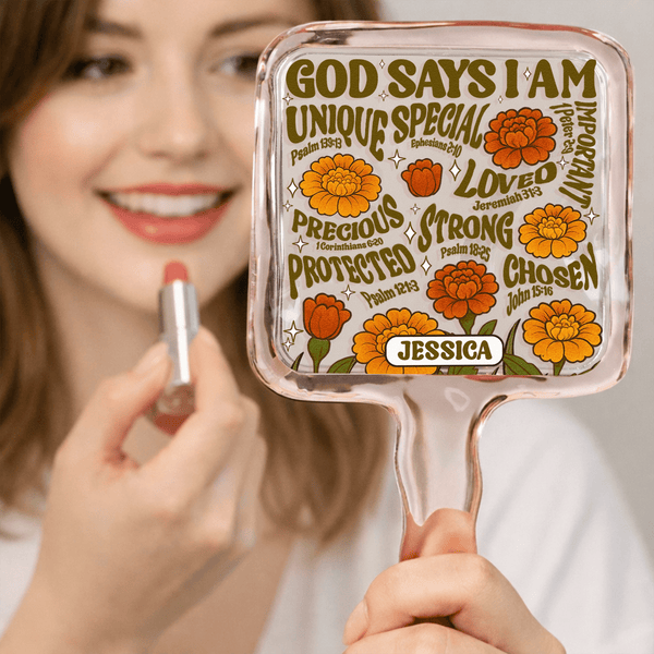 "God Says I Am" Retro Mirror - Personalized with Your Birth Flower - Pawesome House