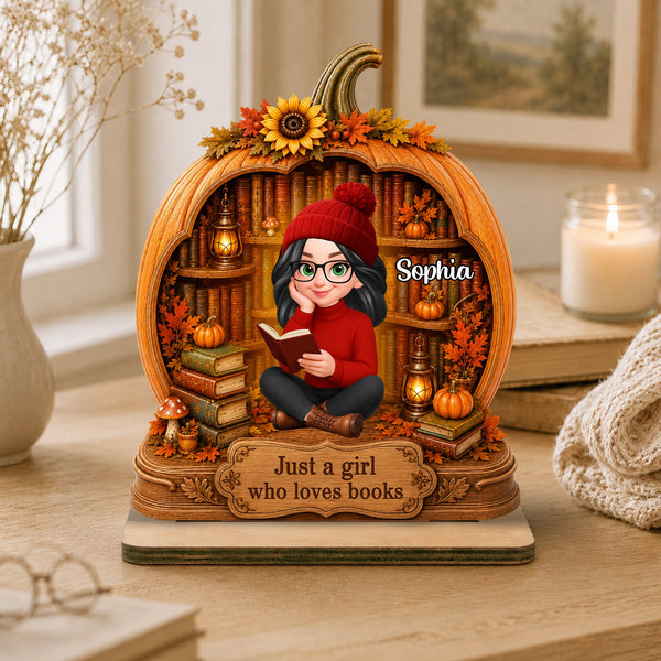 Personalized 2-Layered Wooden Plaque – Pumpkin Book Lover Fall Decor - Pawesome House