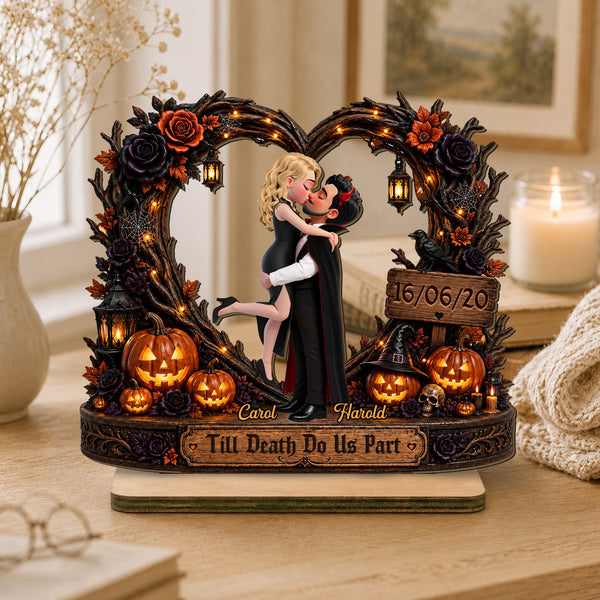 Personalized 2-Layered Wooden Plaque – Spooky Couple Halloween Decor Gift - Pawesome House