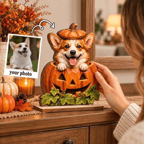 Personalized Dog & Cat Pumpkin 2-Layer Wooden Plaque – Custom Pet Halloween Fall Decor - Pawesome House