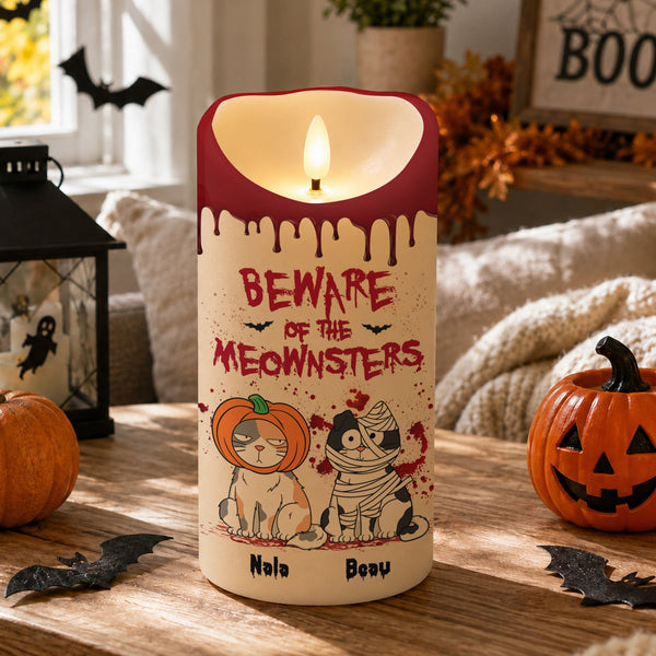 Personalized LED Candle – Cat Mom “Happy Meowloween” Halloween Decor - Pawesome House