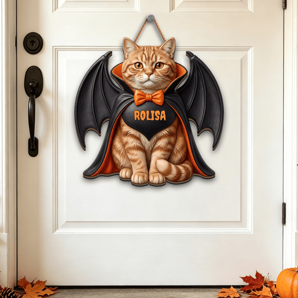 Personalized Vampire Pet Door Hanger – Custom Dog & Cat Halloween Sign - Pawesome House