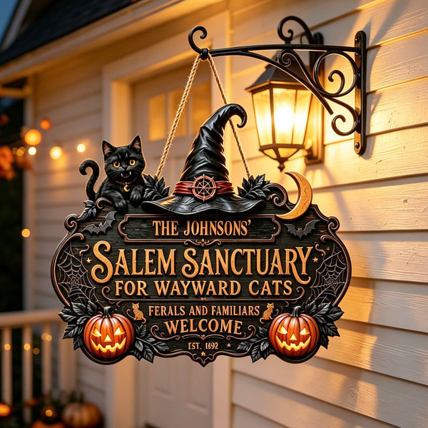 Personalized Wood Sign – Salem Sanctuary for Wayward Cats Halloween Decor - Pawesome House