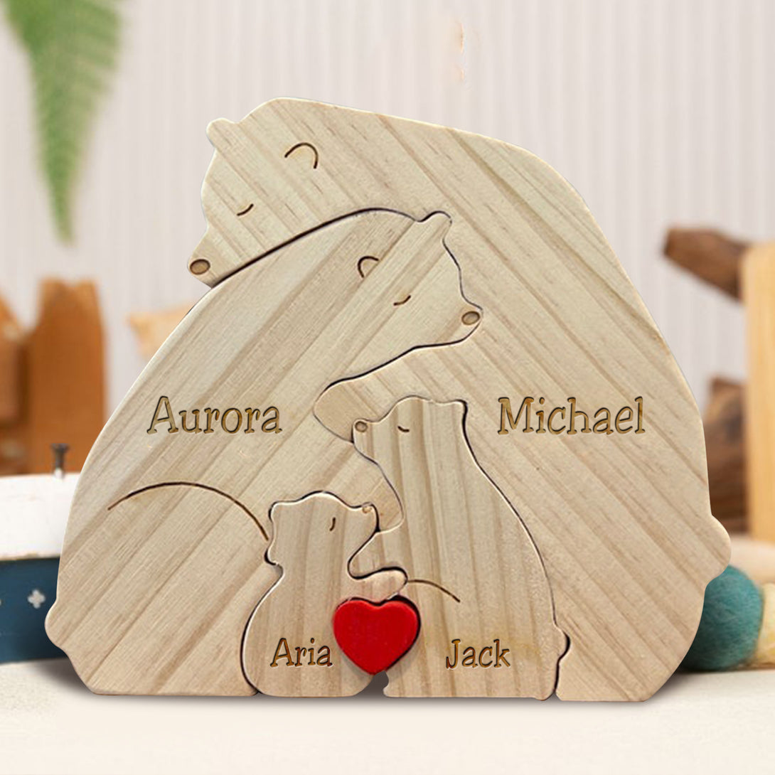 Personalized Wooden Bears Family Puzzle Gifts with Name V2