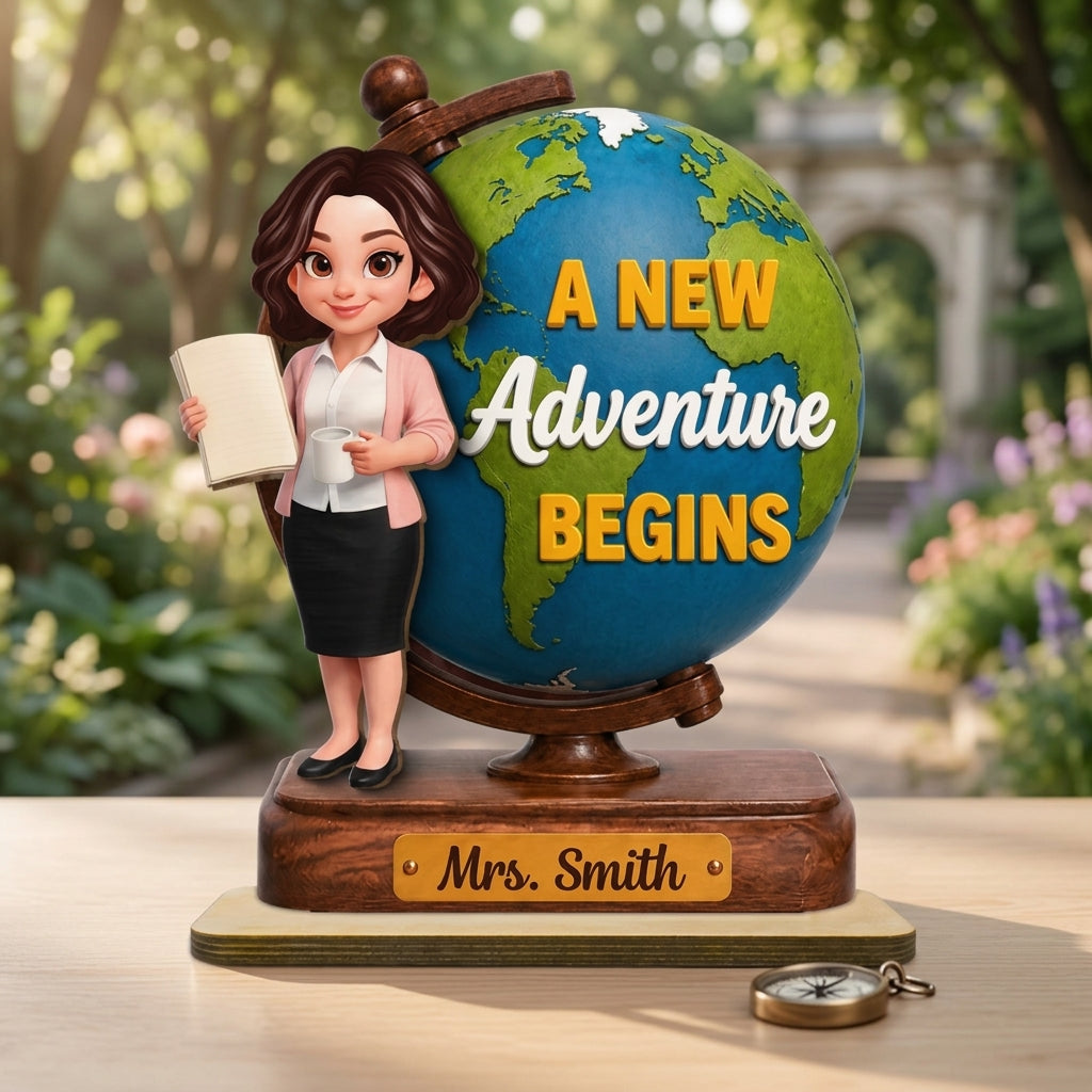 Personalized Wooden Plaque – Teacher World Globe Design – Back to School Gift - 5.5" 商品缩略图