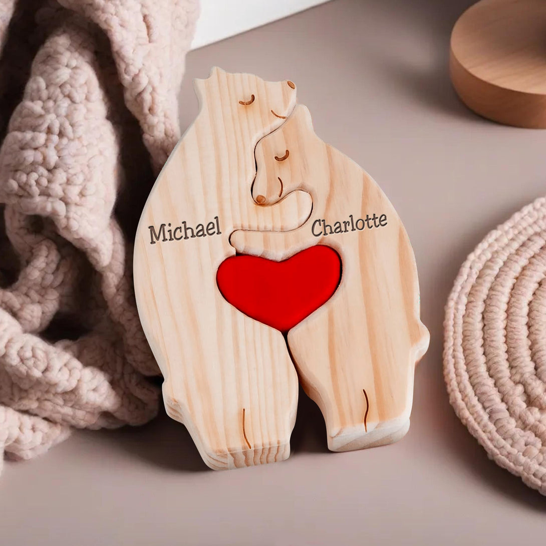 Personalized Wooden Bears Family Puzzle Gifts with Name