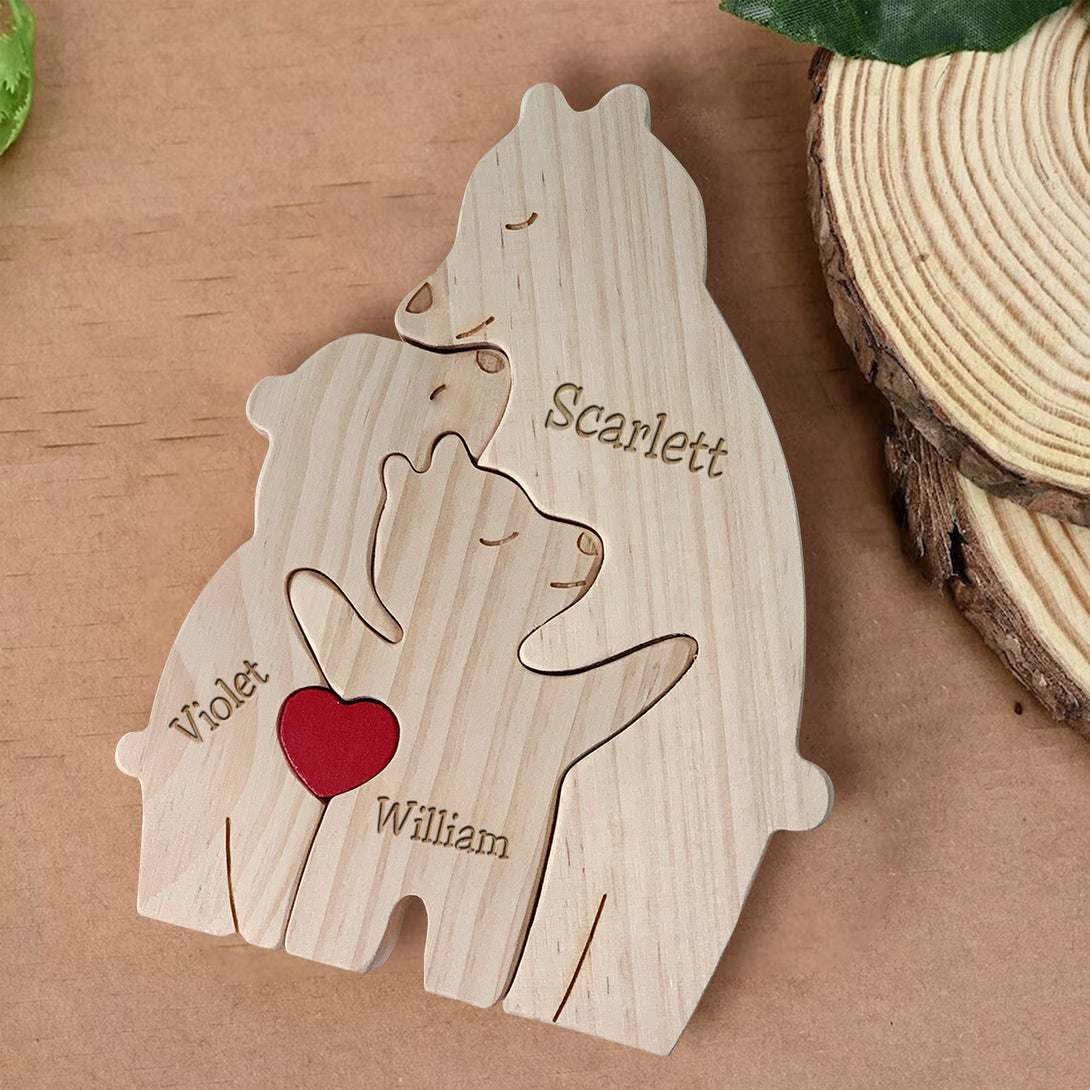 Personalized Wooden Bears Family Puzzle Gifts with Name V2