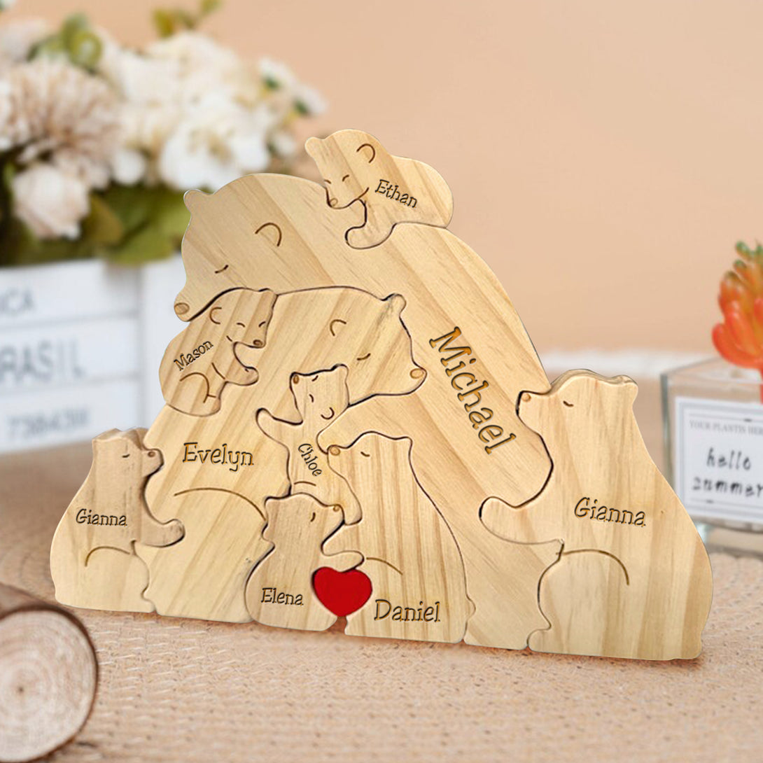 Personalized Wooden Bears Family Puzzle Gifts with Name V2