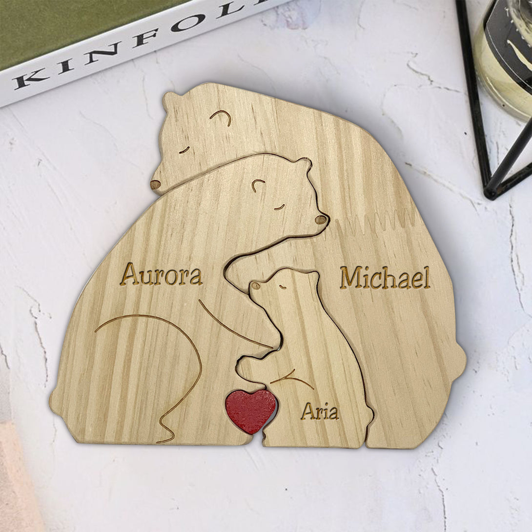 Personalized Wooden Bears Family Puzzle Gifts with Name V2