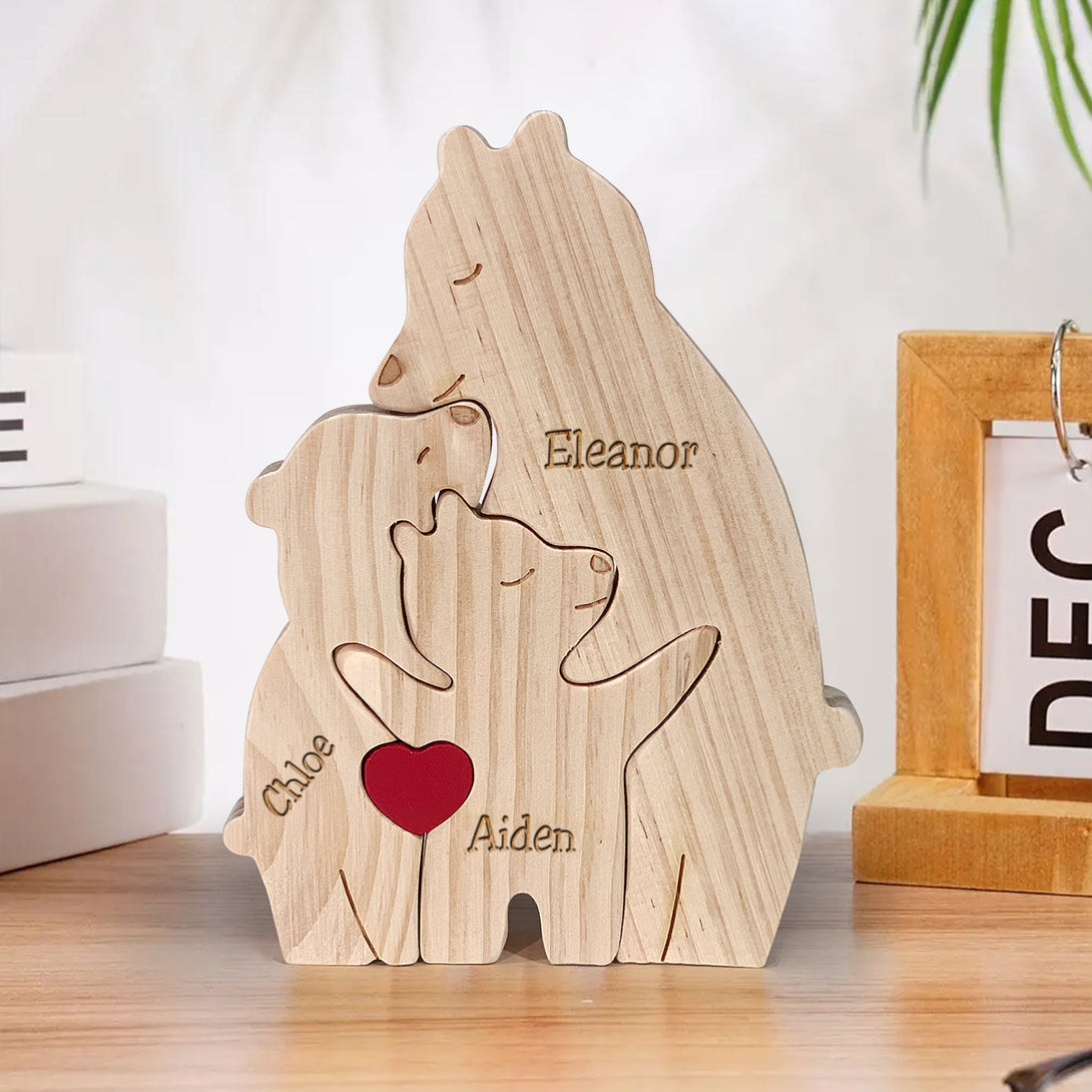 Personalized Wooden Bears Family Puzzle Gifts with Name V2