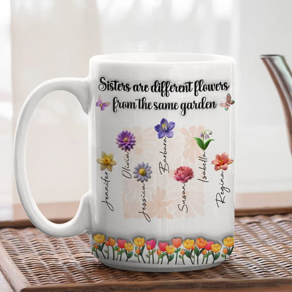 Mamas Hand halten – Muttertag, Geschenk für Mama, Oma – personalisierte, individuelle 3D-Tasse mit aufgeblasenem Effekt und bedrucktem Akzent
