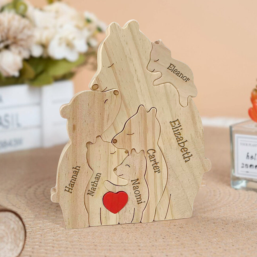 Personalized Wooden Bears Family Puzzle Gifts with Name V2