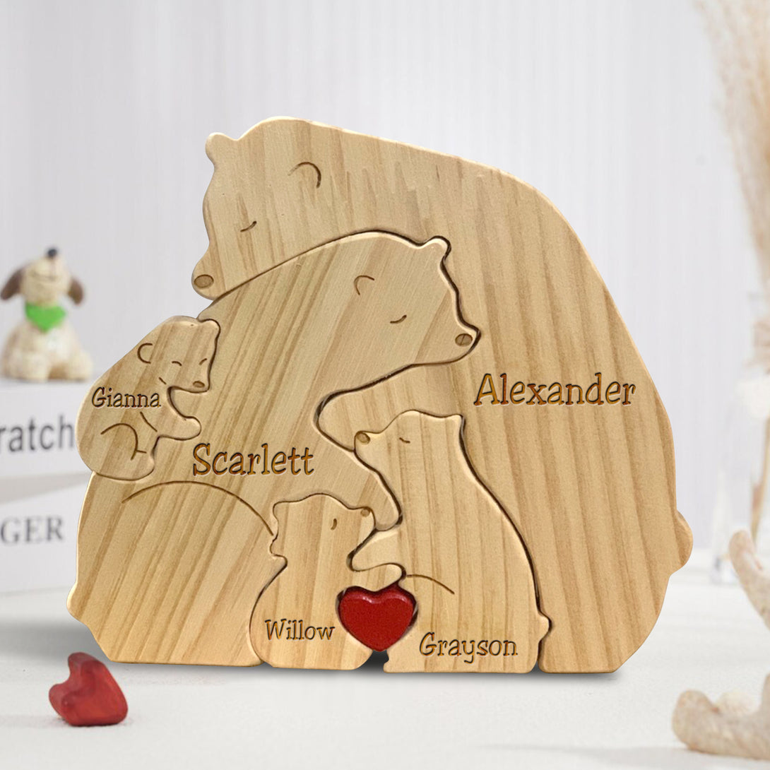 Personalized Wooden Bears Family Puzzle Gifts with Name V2