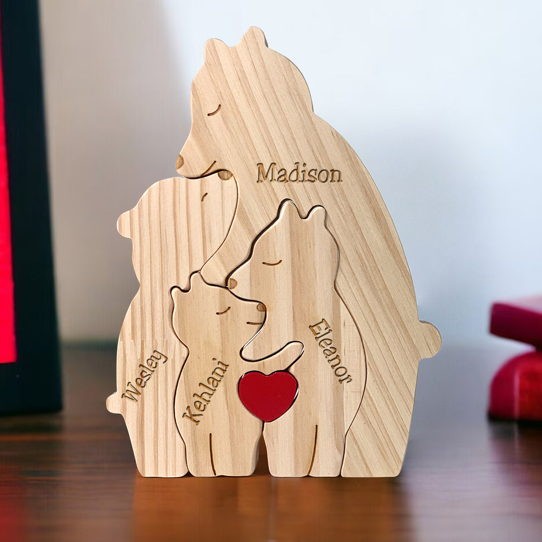 Personalized Wooden Bears Family Puzzle Gifts with Name V2