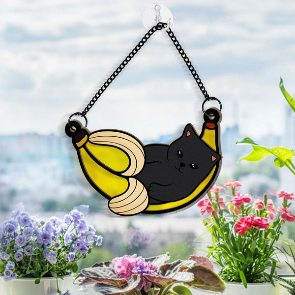 Cat In Banana - Personalized Window Hanging Suncatcher Ornament