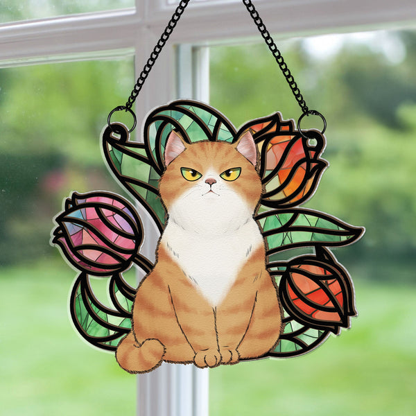 Chat en fleur - Ornement personnalisé de Suncatcher suspendu à la fenêtre