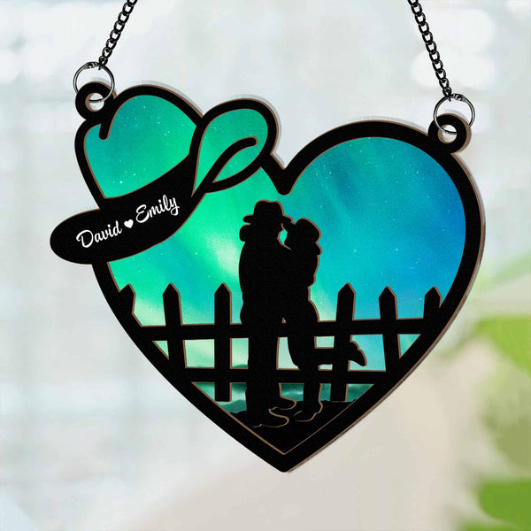 Cowboy und Cowgirl verliebt - Personalisiertes Fenster-Sonnenfänger-Ornament