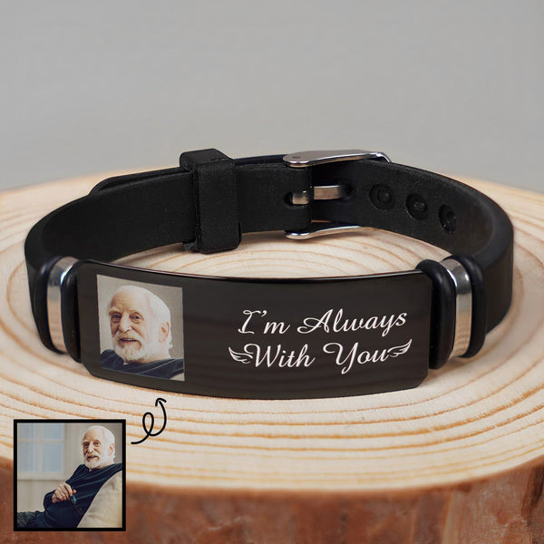 Ich bin immer bei dir – Erinnerungsgeschenk – Personalisiertes Armband mit individueller Fotogravur