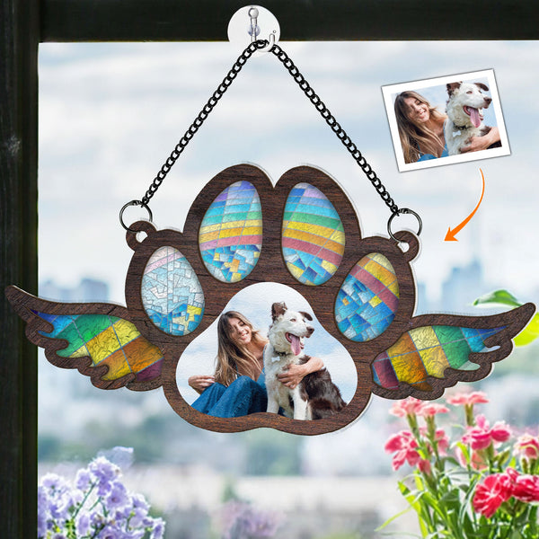 Benutzerdefinierte Foto Pfote mit Flügeln - personalisierte Fenster hängen Suncatcher Ornament