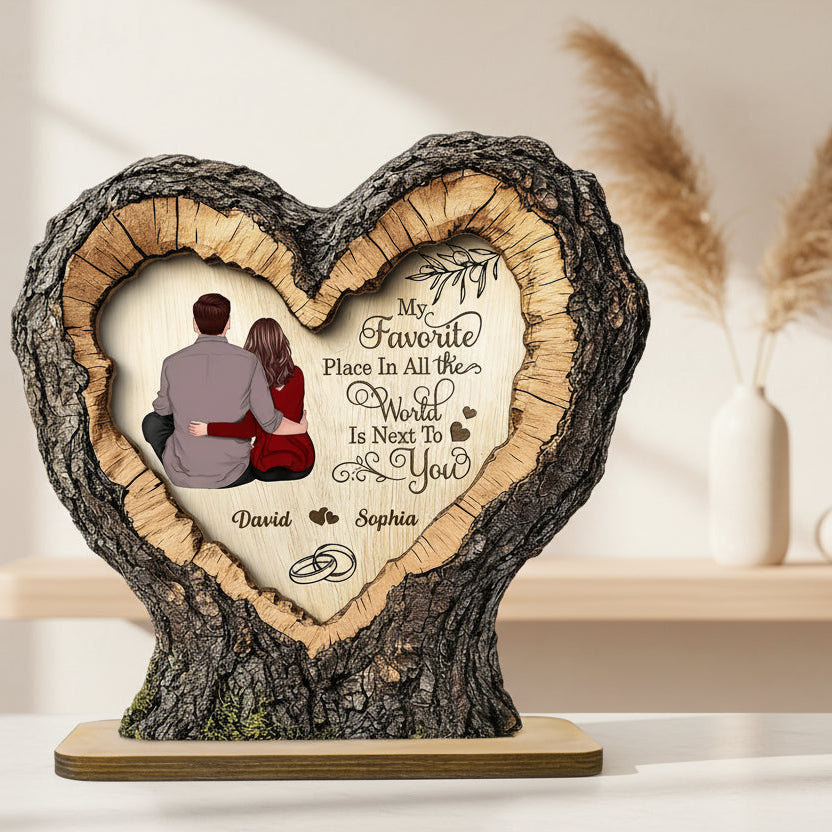 Personalized 2-Layered Wooden Plaque - "Favorite Place Next To You" Couple Art - 5.5 INCHES 商品缩略图