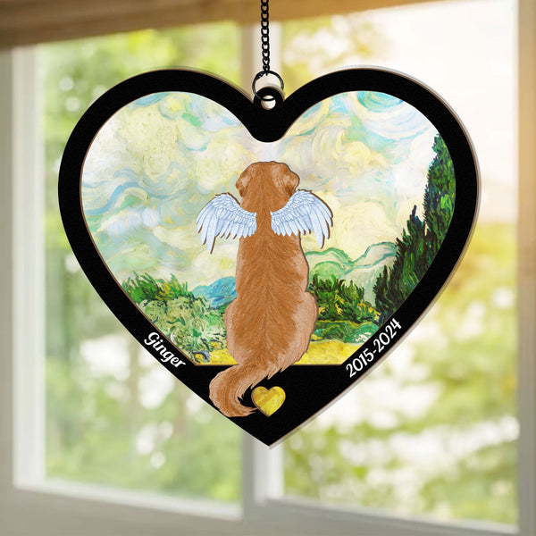 Cadeau commémoratif de coeur de chien - Ornement personnalisé de Suncatcher suspendu à la fenêtre