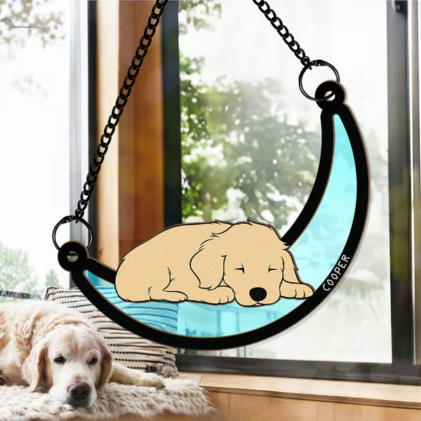 Dog Sleeping On The Moon - Personalized Window Hanging Suncatcher Ornament