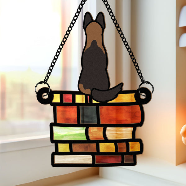 Hund stehend auf Büchern - Personalisiertes Fenster hängendes Sonnenfänger-Ornament