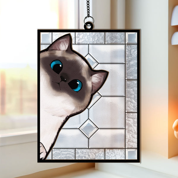 Lustige Katze „Hello Window“ – personalisiertes Sonnenfänger-Ornament zum Aufhängen im Fenster
