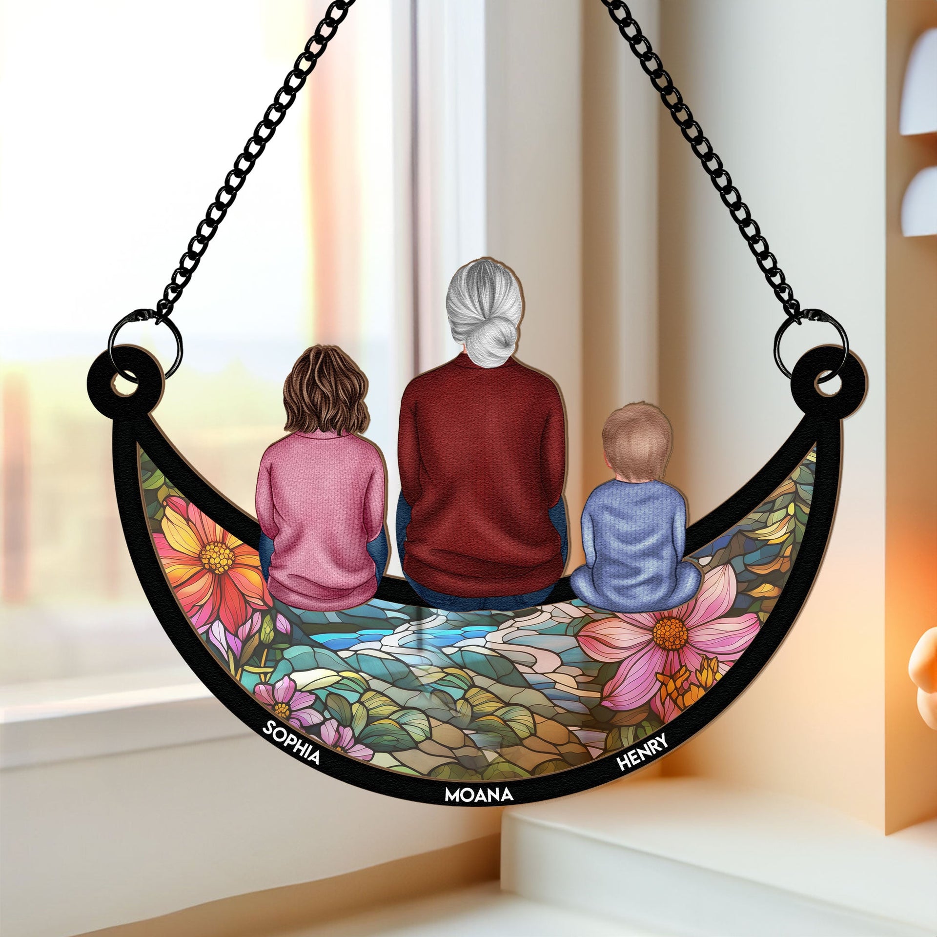 Grandma & Children On The Moon - Personalized Window Hanging Suncatcher - 6" 商品缩略图