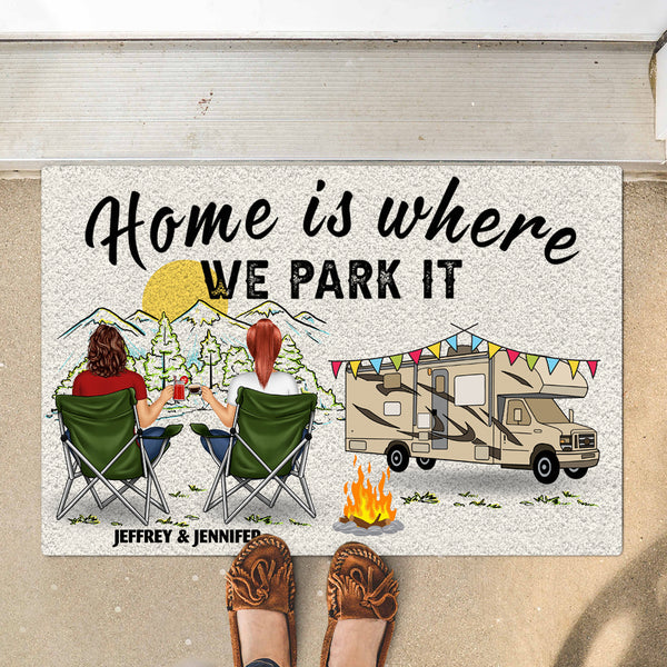 Home Is Where We Park It - Gift For Camping Lovers - Personalized Custom Doormat