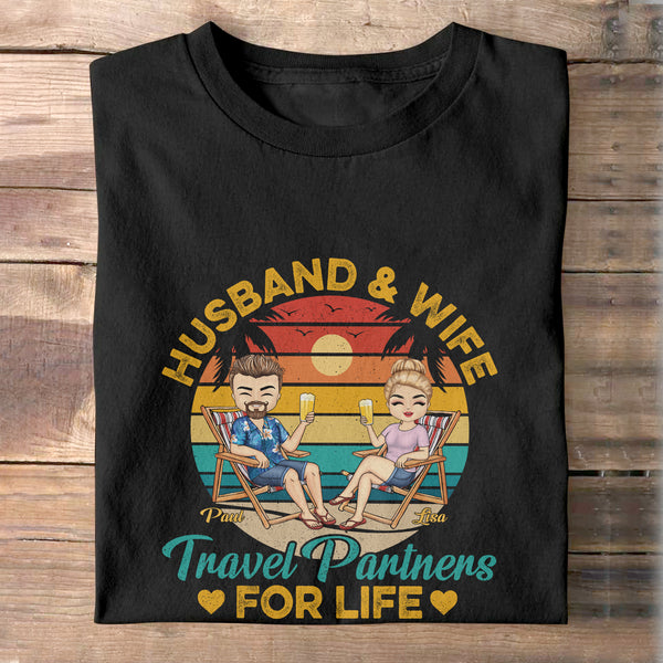 Husband And Wife Travel Partners For Life Beach Traveling Couple - Personalized Custom Shirt