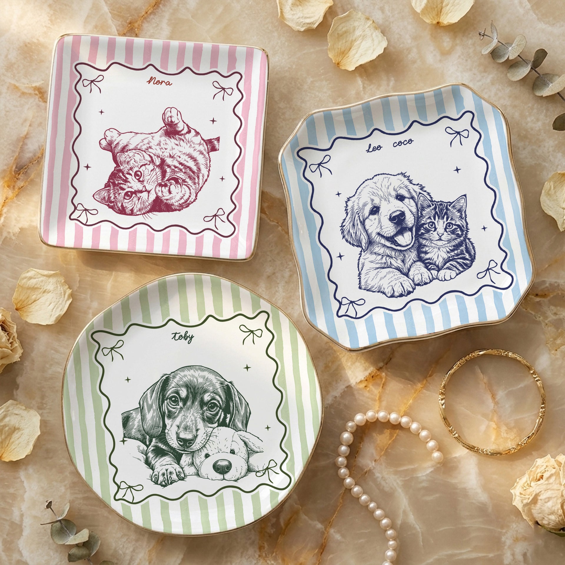 Personalized Pet Portrait Jewelry Dish – Custom Sketch Line Art Gift for Dog & Cat Lovers - Square / 1 PC 商品缩略图