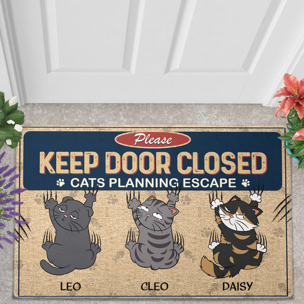 Keep Door Closed Cats Planning Escape - Gift for Cat Lovers - Personalized Custom Doormat