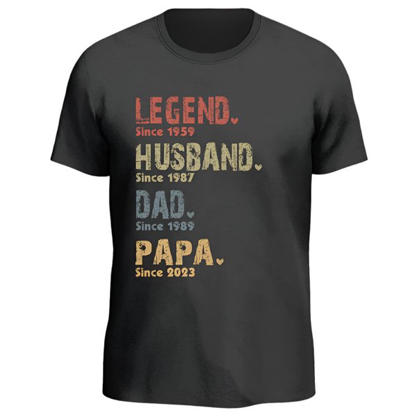 Legende, Ehemann, Papa und Papa seitdem - Vatertag, Geburtstagsgeschenk für Papa, Opa - Personalisiertes Unisex-T-Shirt für die Familie