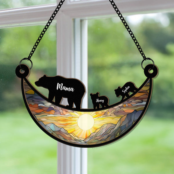 Mama Bär auf dem Mond - Personalisiertes Fenster-Sonnenfänger-Ornament