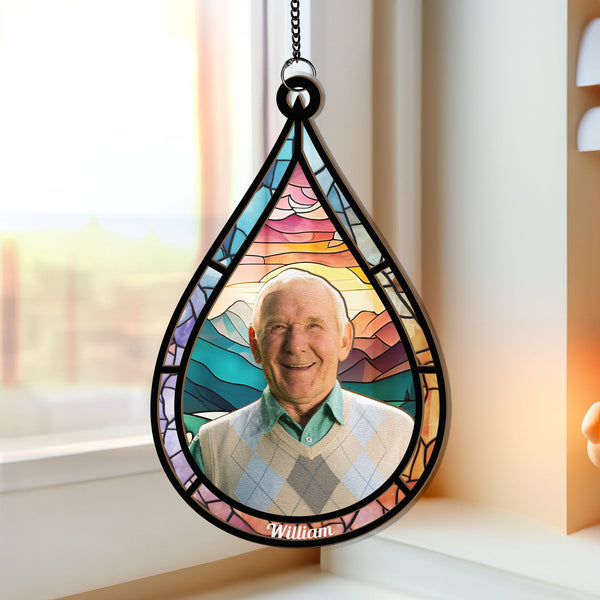 Memorial Family Gift Teardrop - Personalized Window Hanging Suncatcher Ornament